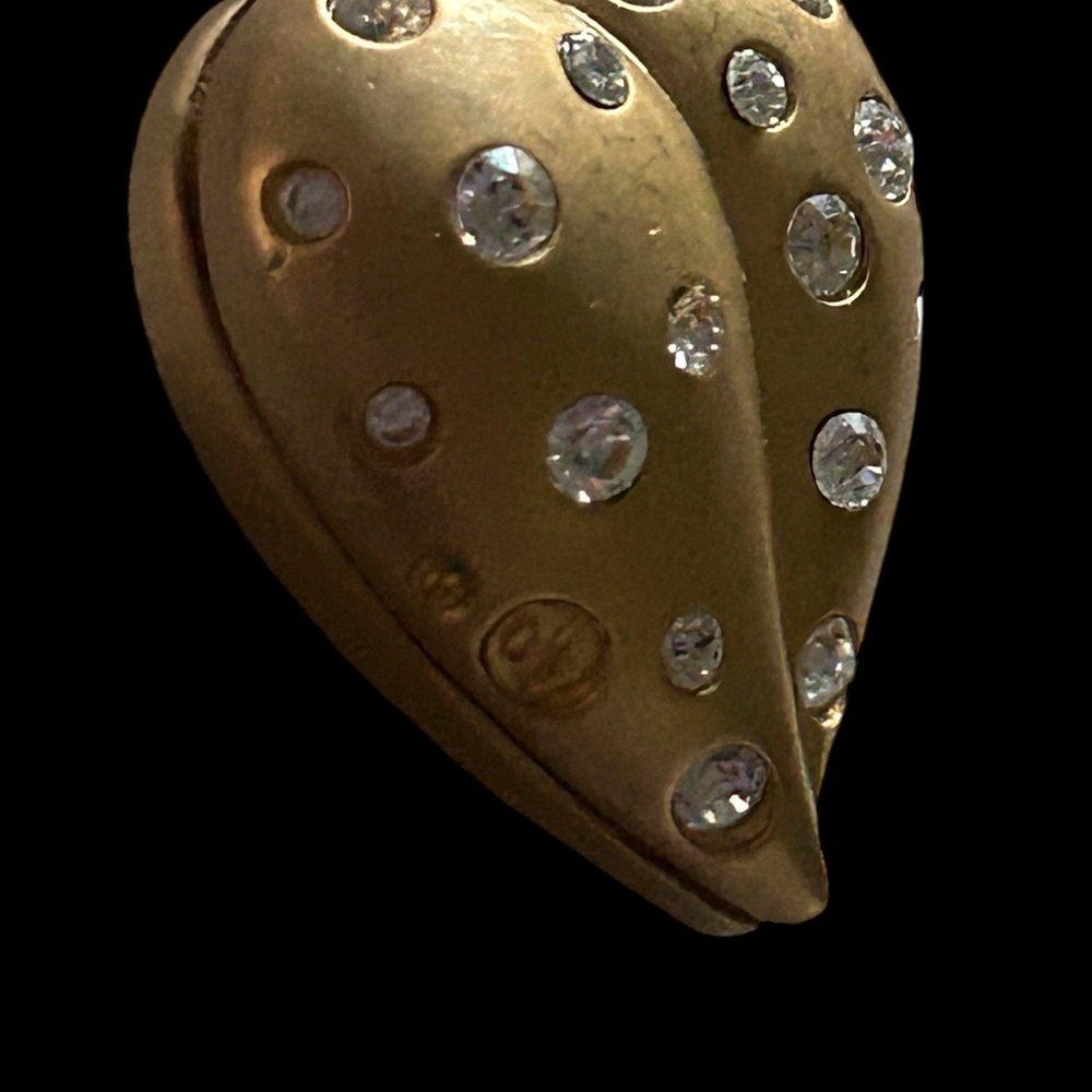 VTG Swarovski Puffed Heart Crystal Pendant Gold Tone 1.5" Signed Mother's Day - Picture 3 of 7